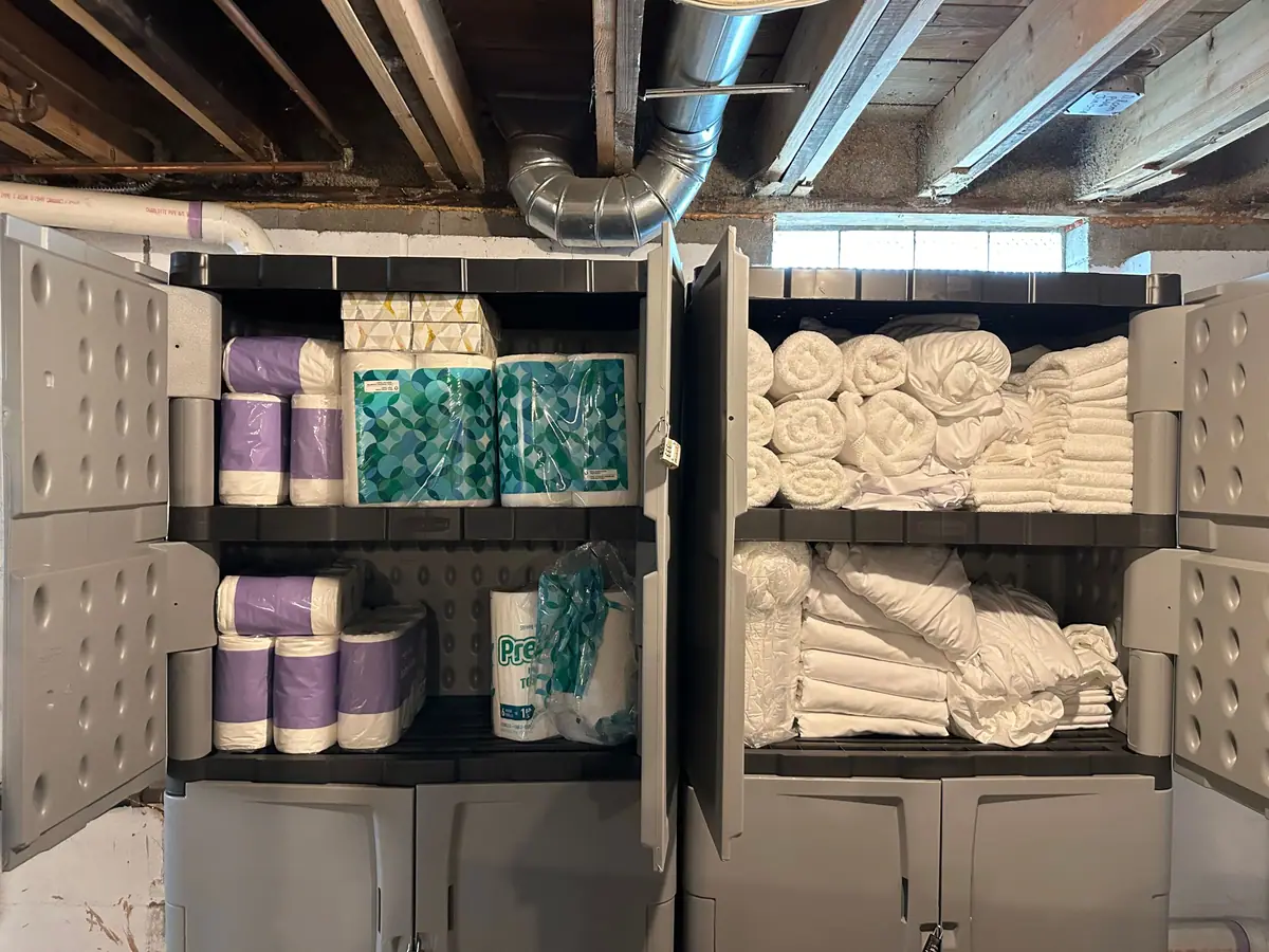 Turnover supplies: rolled towels, linens and paper goods stocked